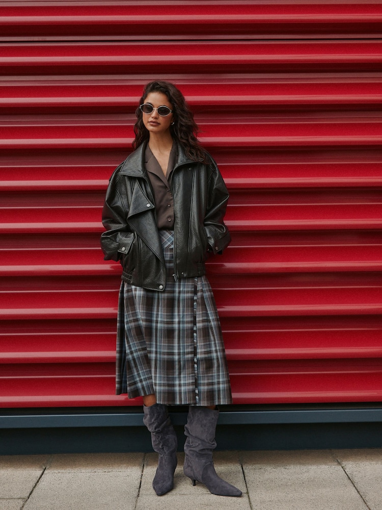 Blue/Brown Check Kilt Midi Skirt - Image 1 of 8 Blue/Brown Check Kilt Midi Skirt - Image 1 of 8