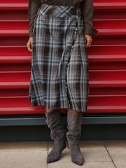 Blue/Brown Check Kilt Midi Skirt - Image 2 of 8