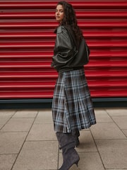 Blue/Brown Check Kilt Midi Skirt - Image 3 of 8