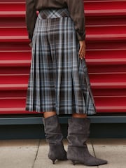 Blue/Brown Check Kilt Midi Skirt - Image 4 of 8