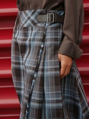 Blue/Brown Check Kilt Midi Skirt - Image 5 of 8