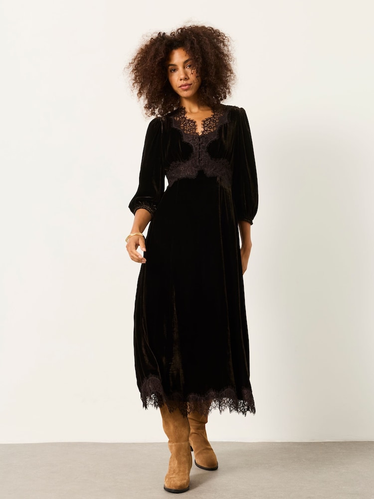 FatFace Libby Chocolate Brown Velvet Midi Dress - Image 1 of 5 FatFace Libby Chocolate Brown Velvet Midi Dress - Image 1 of 5