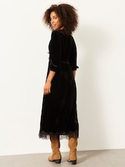 FatFace Libby Chocolate Brown Velvet Midi Dress - Image 3 of 5