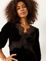 FatFace Libby Chocolate Brown Velvet Midi Dress - Image 4 of 5