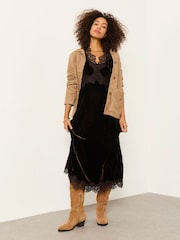 FatFace Libby Chocolate Brown Velvet Midi Dress - Image 5 of 5