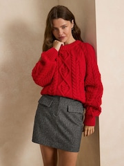 Grey Herringbone Patch Pocket Mini Skirt - Image 1 of 4