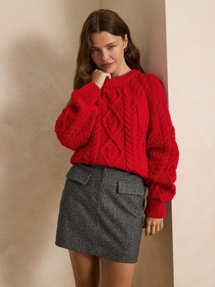Grey Herringbone Patch Pocket Mini Skirt - Image 1 of 4 Grey Herringbone Patch Pocket Mini Skirt - Image 1 of 4
