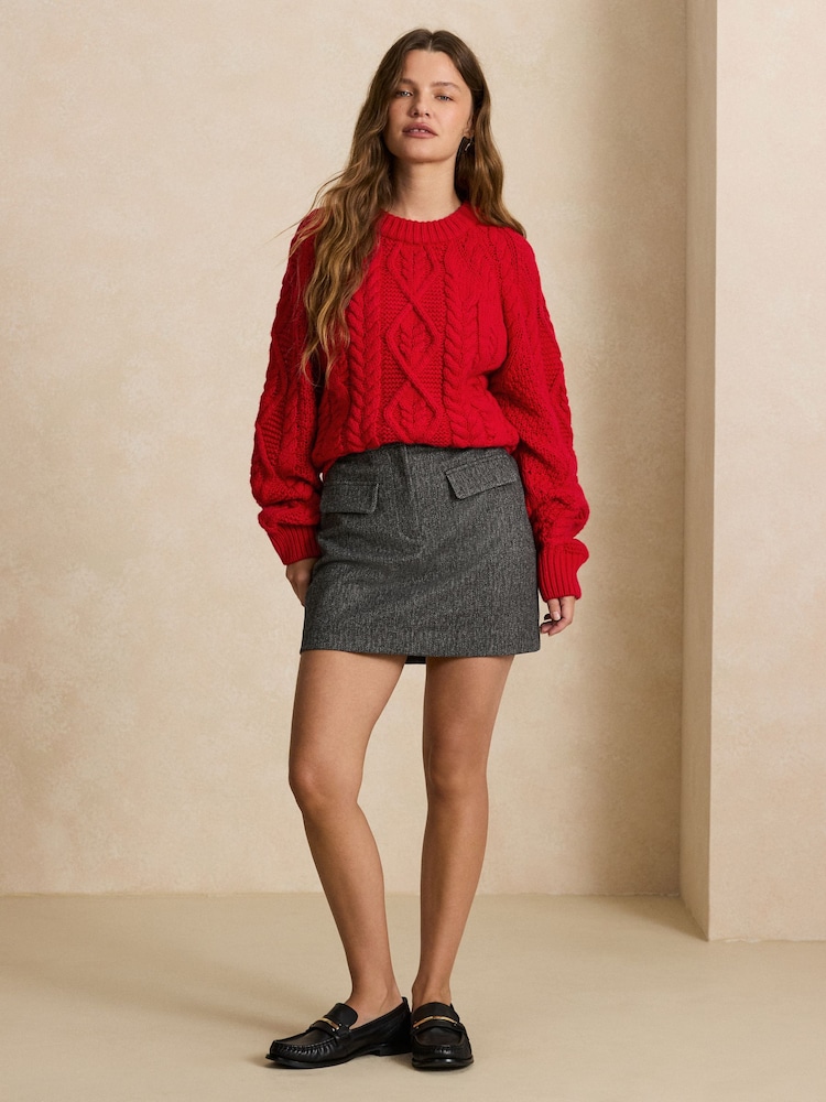 Grey Herringbone Patch Pocket Mini Skirt - Image 2 of 4 Grey Herringbone Patch Pocket Mini Skirt - Image 2 of 4