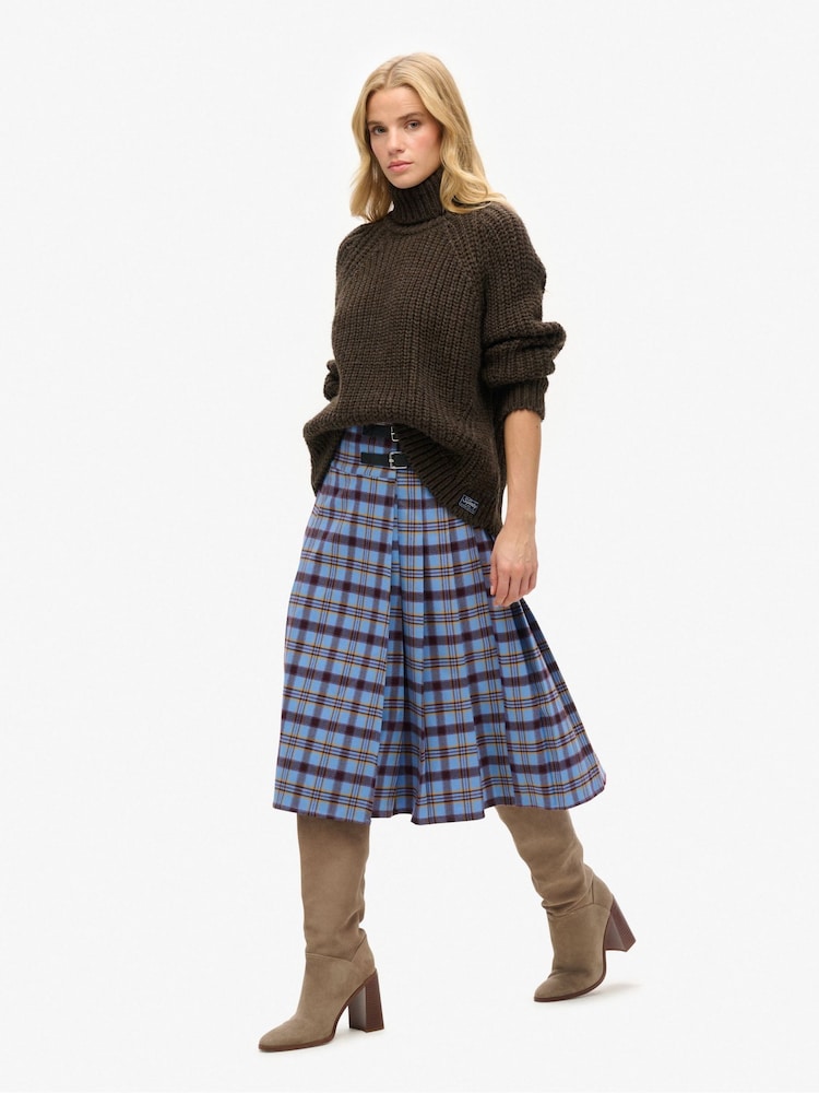SUPERDRY Blue Check Pleated Midi Skirt - Image 2 of 5