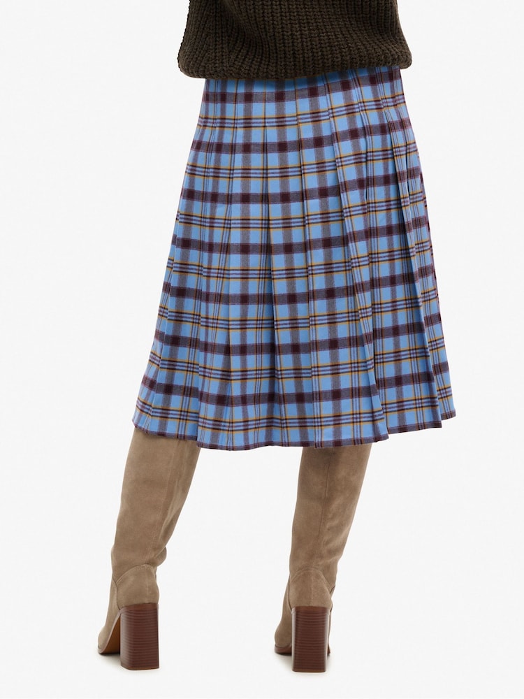 SUPERDRY Blue Check Pleated Midi Skirt - Image 5 of 5