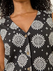 Roman Black Petite Abstract Print Button Blouse - Image 6 of 6