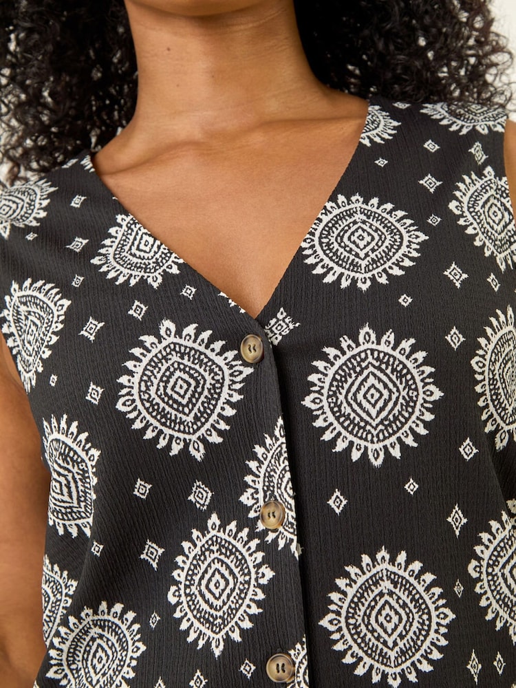 Roman Black Petite Abstract Print Button Blouse - Image 6 of 6
