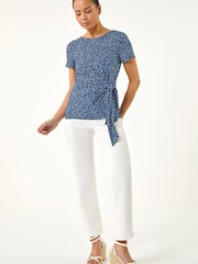 Roman Blue Petite Spot Print Tie Side Top - Image 2 of 5