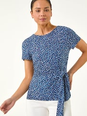Roman Blue Petite Spot Print Tie Side Top - Image 4 of 5
