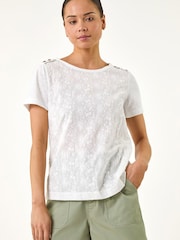 Roman White Petite Contrast Embroidered Top - Image 2 of 5