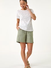 Roman White Petite Contrast Embroidered Top - Image 4 of 5
