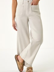 لون طبيعي - بنطلون دينم قطني مطاطي بجيوب للأحجام الصغيرة من Roman - صورة 4 من 5