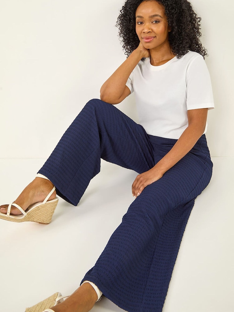 Roman Blue Petite Textured Stretch Trousers - Image 1 of 5