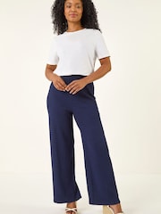 Roman Blue Petite Textured Stretch Trousers - Image 2 of 5