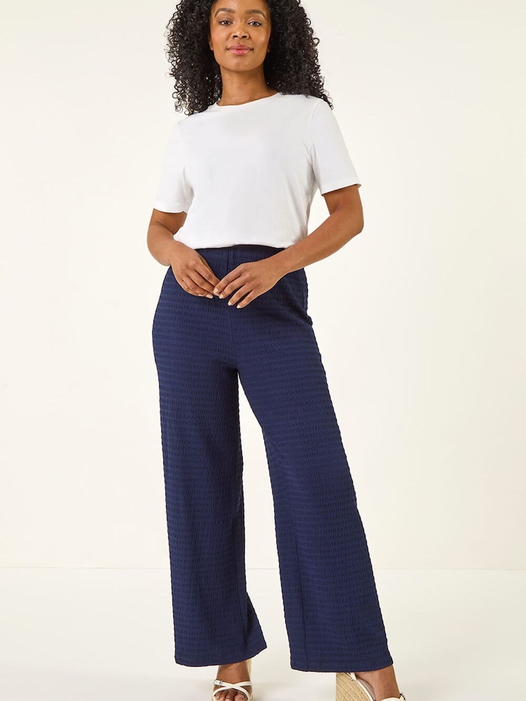 Roman Blue Petite Textured Stretch Trousers - Image 2 of 5