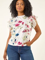 Roman White Petite Floral Frill Top - Image 2 of 5