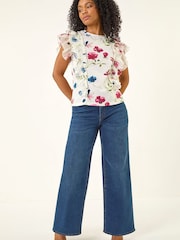 Roman White Petite Floral Frill Top - Image 3 of 5
