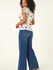 Roman White Petite Floral Frill Top - Image 4 of 5