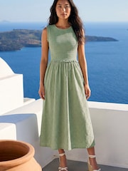 Roman Green Petite Frill Shirred Midi Dress - Image 1 of 9