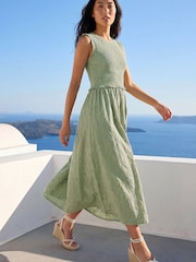 Roman Green Petite Frill Shirred Midi Dress - Image 2 of 9