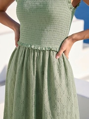 Roman Green Petite Frill Shirred Midi Dress - Image 4 of 9