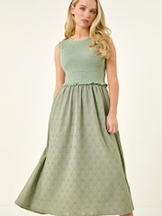 Roman Green Petite Frill Shirred Midi Dress - Image 6 of 9