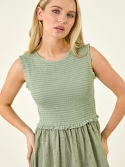 Roman Green Petite Frill Shirred Midi Dress - Image 8 of 9
