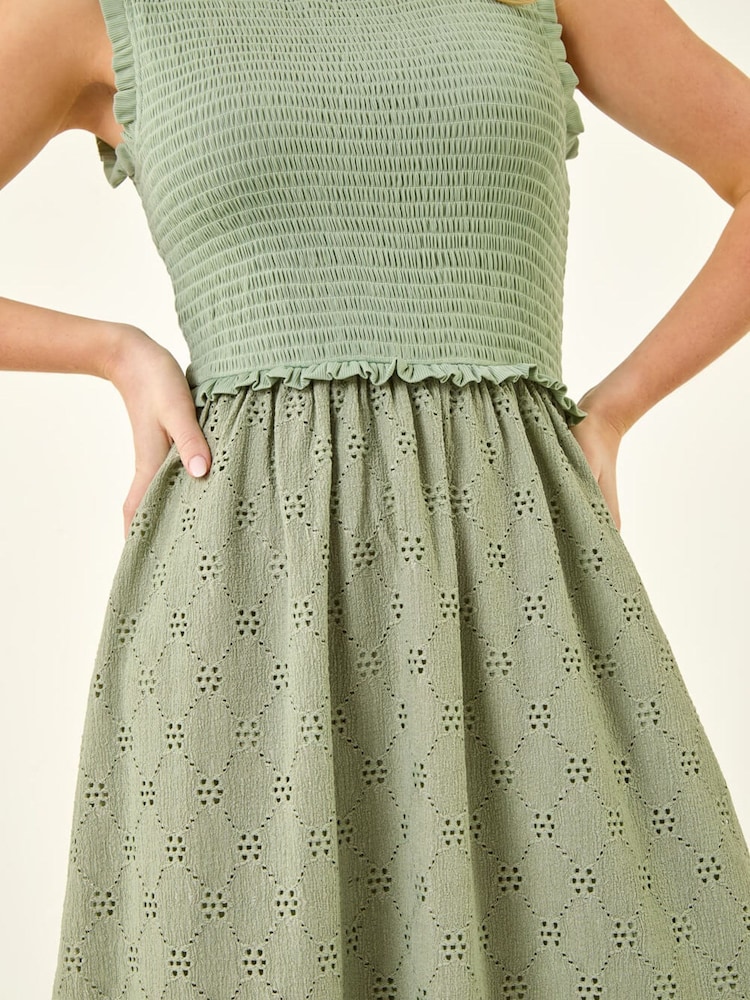 Roman Green Petite Frill Shirred Midi Dress - Image 9 of 9