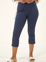 Roman Blue Petite Ponte Stripe Cropped Trousers - Image 4 of 5