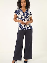 Roman Blue Petite Floral V-Neck Stretch Top - Image 2 of 5