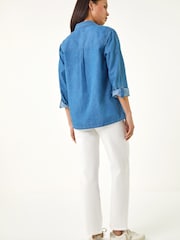Roman Blue Petite Pintuck Buttoned Blouse - Image 3 of 5