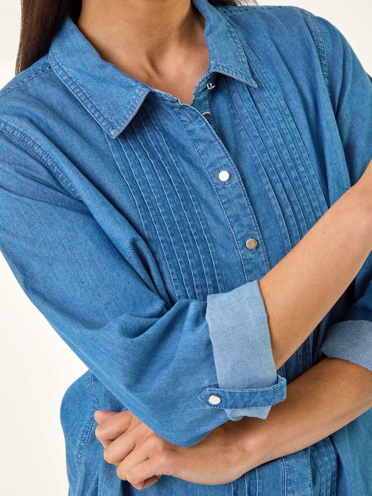 Roman Blue Petite Pintuck Buttoned Blouse - Image 5 of 5
