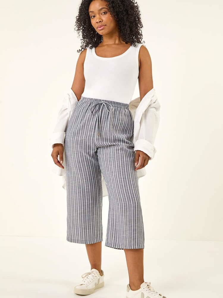 Roman Grey Petite Stripe Cropped Wide Leg Trousers - Image 1 of 5