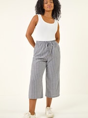Roman Grey Petite Stripe Cropped Wide Leg Trousers - Image 2 of 5