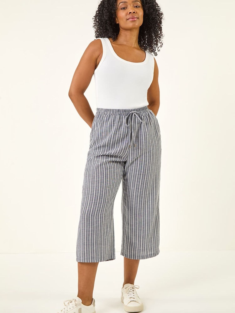 Roman Grey Petite Stripe Cropped Wide Leg Trousers - Image 2 of 5