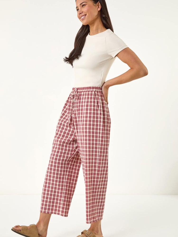 Roman Red Petite Gingham Stretch Cropped Trousers - Image 1 of 5
