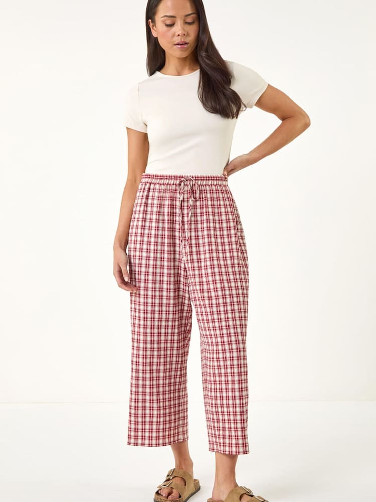 Roman Red Petite Gingham Stretch Cropped Trousers - Image 2 of 5