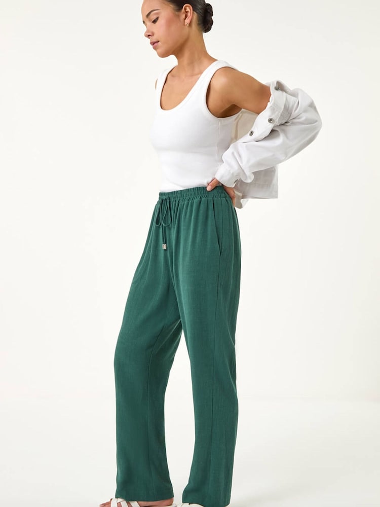 Roman Green Petite Linen Mix Tie Waist Trousers - Image 1 of 5