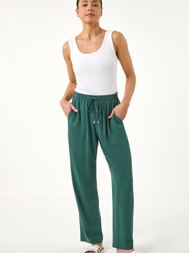 Roman Green Petite Linen Mix Tie Waist Trousers - Image 2 of 5