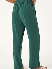 Roman Green Petite Linen Mix Tie Waist Trousers - Image 3 of 5