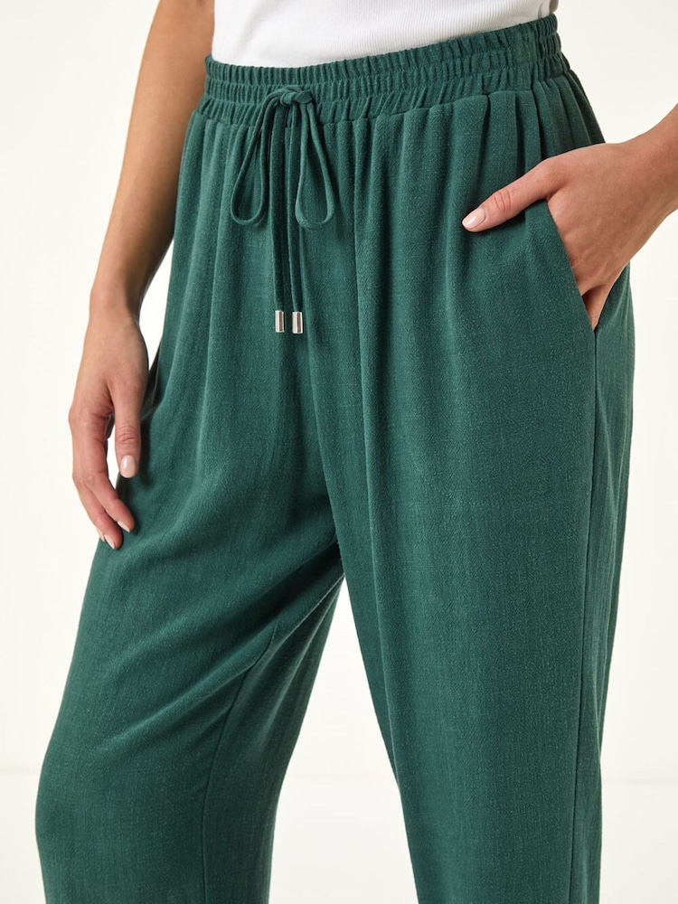 Roman Green Petite Linen Mix Tie Waist Trousers - Image 5 of 5