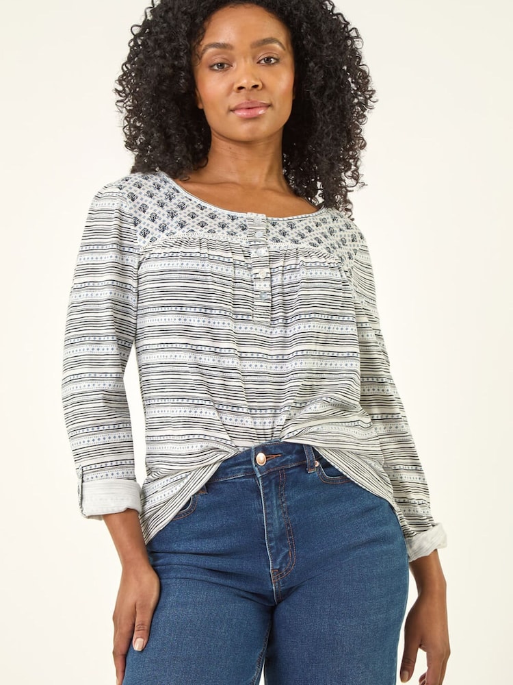 Roman Blue Petite Contrast Front Tunic - Image 1 of 5 Roman Blue Petite Contrast Front Tunic - Image 1 of 5