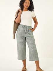 Roman Green Petite Stripe Cropped Wide Leg Trousers - Image 1 of 5