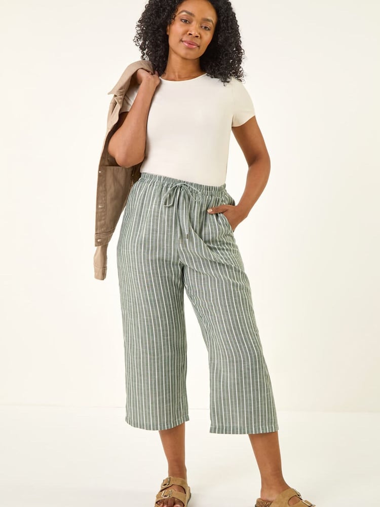 Roman Green Petite Stripe Cropped Wide Leg Trousers - Image 1 of 5
