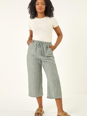 Roman Green Petite Stripe Cropped Wide Leg Trousers - Image 2 of 5